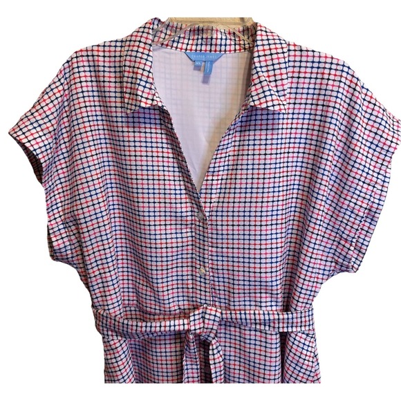 Draper James Trisha Shirtdress Woman XL Cotton Dress Red White Blue Lined Button - Picture 13 of 13